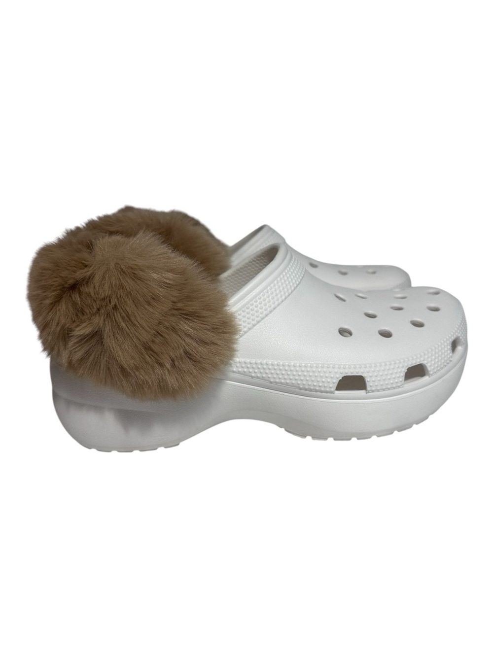 Crocs platform Unfurgettable clogs white & faux fur women’s 8